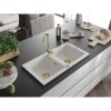 Mexen Mario, granitový drez 820x436x161 mm, 2-komorový, biela so zlatým sifónom, 6504822000-20-G