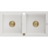 Mexen Mario, granitový drez 820x436x161 mm, 2-komorový, biela so zlatým sifónom, 6504822000-20-G