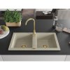Mexen Mario, granitový drez 820x436x161 mm, 2-komorový, béžová so zlatým sifónom, 6504822000-69-G