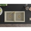 Mexen Mario, granitový drez 820x436x161 mm, 2-komorový, béžová so zlatým sifónom, 6504822000-69-G