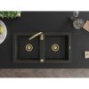 Mexen Mario, granitový drez 820x436x161 mm, 2-komorový, čierna-zlatá metalíza so zlatým sifónom, 6504822000-75-G