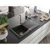 Mexen Cesar, granitový drez 775x470x190 mm, 1-komorový, čierna-strieborná metalíza so zlatým sifónom, 6514771010-73-G
