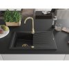 Mexen Cesar, granitový drez 775x470x190 mm, 1-komorový, čierna-strieborná metalíza so zlatým sifónom, 6514771010-73-G