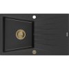 Mexen Cesar, granitový drez 775x470x190 mm, 1-komorový, čierna-strieborná metalíza so zlatým sifónom, 6514771010-73-G