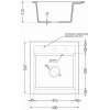 Mexen Vito, granitový drez 520x490x210 mm, 1-komorový, šedá s čiernym sifónom, 6503521000-71-B
