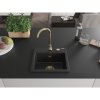 Mexen Milo, granitový drez 435x410x171 mm, 1-komorový, čierna-strieborná metalíza so zlatým sifónom, 6505441000-73-G