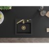 Mexen Milo, granitový drez 435x410x171 mm, 1-komorový, čierna-strieborná metalíza so zlatým sifónom, 6505441000-73-G