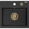 Mexen Milo, granitový drez 435x410x171 mm, 1-komorový, čierna-strieborná metalíza so zlatým sifónom, 6505441000-73-G