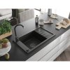Mexen Elias, granitový drez granitový 795x480x200 mm, 1-komorový, čierna-zlatá metalíza s čiernym sifónom, 6511791005-75-B