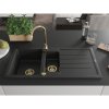 Mexen Andres, granitový drez 1000x500x200 mm, 1,5-komorový, čierna so zlatým sifónom, 6515101510-77-G