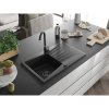 Mexen Cesar, granitový drez 775x470x190 mm, 1-komorový, čierna s čiernym sifónom, 6514771010-77-B