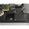 Mexen Leo, drez granitový 900x500x190 mm, 1-komorový, čierna - strieborná metalíza s chrómovým sifónom a chrómová drezová batéria Rita, 6501-73-670300-00