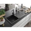 Mexen Leo, drez granitový 900x500x190 mm, 1-komorový, čierna s čiernym sifónom a čierna drezová batéria Rita, 6501-77-670300-70-B