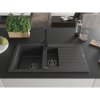 Mexen Matias, granitový drez 900x505x200 mm, 1,5-komorový a čierna batéria Rita, čierna škvrnitá, 6502-76-670300-70-B