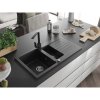 Mexen Matias, granitový drez 900x505x200 mm, 1,5-komorový a čierna batéria Rita, čierna, 6502-77-670300-70