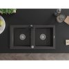Mexen Mario, granitový drez 820x436x161 mm, 2-komorový, čierna škvrnitá s chrómovým sifónom a čierna drezová batéria Rita, 6504-76-670300-70