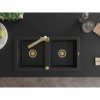 Mexen Mario, granitový drez 820x436x161 mm, 2-komorový, čierna so zlatým sifónom a zlatá drezová batéria Rita, 6504-77-670300-50