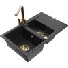 Mexen Gaspar, granitový drez 737x475x177 mm, 1,5-komorový a chrómová batéria Rita, čierna-strieborná metalíza, 6507-73-670300-50