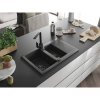 Mexen Gaspar, granitový drez 737x475x177 mm, 1,5-komorový a čierna batéria Rita, čierna škvrnitá, 6507-76-670300-70-B