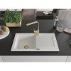 Mexen Pablo, granitový drez 752x436x161 mm, 1-komorový a zlatá batéria Rita, biela, 6510-20-670300-50
