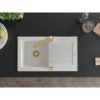 Mexen Pablo, granitový drez 752x436x161 mm, 1-komorový a zlatá batéria Rita, biela, 6510-20-670300-50