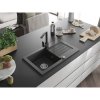 Mexen Pablo, granitový drez 752x436x161 mm, 1-komorový a čierna škvrnitá batéria Rita, čierna škvrnitá, 6510-76-670300-76