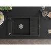 Mexen Elias, granitový drez granitový 795x480x200 mm, 1-komorový, čierna s chrómovým sifónom a čierna drezová batéria Rita, 6511-77-670300-70