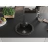 Mexen Diego, 1-komorový granitový drez 488x488x167 mm, chrómový sifón, čierna matná batéria Rita, čierna - zlatá metalíza, 6512-75-670300-70