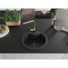 Mexen Diego, 1-komorový granitový drez 488x488x167 mm, čierny sifón, zlatá lesklá batéria Rita, čierna, 6512-77-670300-50-B