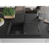Mexen Bruno, drez granitový 795x495x200 mm, 1-komorový, čierna-strieborná metalíza s čiernym sifónom a čierna drezová batéria Rita, 6513-73-670300-70-B