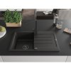 Mexen Bruno, drez granitový 795x495x200 mm, 1-komorový, čierna-zlatá metalíza s čiernym sifónom a čierna drezová batéria Rita, 6513-75-670300-70-B
