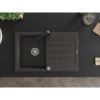 Mexen Bruno, drez granitový 795x495x200 mm, 1-komorový, čierna škvrnitá s chrómovým sifónom a čierna drezová batéria Rita, 6513-76-670300-70