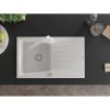 Mexen Cesar, granitový drez 775x470x190 mm, 1-komorový, biela s chrómovým sifónom a biela drezová batéria Rita, 6514-20-670300-20