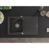 Mexen Cesar, granitový drez 775x470x190 mm, 1-komorový, čierna škvrnitá s chrómovým sifónom a čierna škvrnitá drezová batéria Rita, 6514-76-670300-76