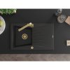 Mexen Cesar, granitový drez 775x470x190 mm, 1-komorový, čierna so zlatým sifónom a zlatá drezová batéria Rita, 6514-77-670300-50