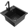 Mexen Vito, 1-komorový granitový drez 520x490x210 mm, čierna batéria Rita, čierna-strieborná metalíza, 6503-73-670300-70-B