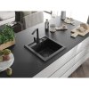 Mexen Vito, 1-komorový granitový drez 520x490x210 mm, čierna batéria Rita, čierna-strieborná metalíza, 6503-73-670300-70-B