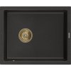 Mexen Pedro, granitový drez 560x460x200 mm, 1-komorový, čierna-zlatá metalíza so zlatým sifónom, 6508561000-75-G