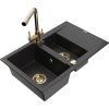 Mexen Gaspar, granitový drez 737x475x177 mm, 1,5-komorový, zlatá batéria Duero, čierna-strieborná metalíza, 6507-73-671600-50