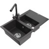 Mexen Gaspar, granitový drez 737x475x177 mm, 1,5-komorový, čierna škvrnitá batéria Duero, čierna škvrnitá, 6507-76-671600-76
