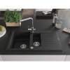 Mexen Matias, granitový drez 900x505x200 mm, 1,5-komorový a chrómová batéria Duero, čierna, 6502-77-671600-00