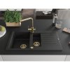 Mexen Matias, granitový drez 900x505x200 mm, 1,5-komorový a zlatá batéria Duero, čierna, 6502-77-671600-50