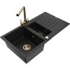 Mexen Matias, granitový drez 900x505x200 mm, 1,5-komorový a zlatá batéria Duero, čierna, 6502-77-671600-50