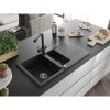 Mexen Matias, granitový drez 900x505x200 mm, 1,5-komorový a čierna batéria Duero, čierna, 6502-77-671600-70