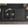 Mexen Andres, granitový drez 1000x500x200 mm, 1,5-komorový, čierna škvrnitá s chrómovým sifónom a chrómová drezová batéria Rita, 6515-76-670300-00