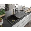Mexen Leo, drez granitový 900x500x190 mm, 1-komorový a zlatá batéria Duero, čierna-zlatá metalíza, 6501-75-671600-50