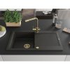 Mexen Leo, drez granitový 900x500x190 mm, 1-komorový a zlatá batéria Duero, čierna-zlatá metalíza, 6501-75-671600-50