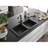 Mexen Mario, 2-komorový granitový drez 820x436x161 mm a čierna drezová batéria Duero, čierna-zlatá metalíza, 6504-75-671600-70-B