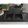Mexen Mario, 2-komorový granitový drez 820x436x161 mm a čierna drezová batéria Duero, čierna-zlatá metalíza, 6504-75-671600-70-B