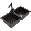 Mexen Mario, 2-komorový granitový drez 820x436x161 mm a čierna drezová batéria Duero, čierna-zlatá metalíza, 6504-75-671600-70-B